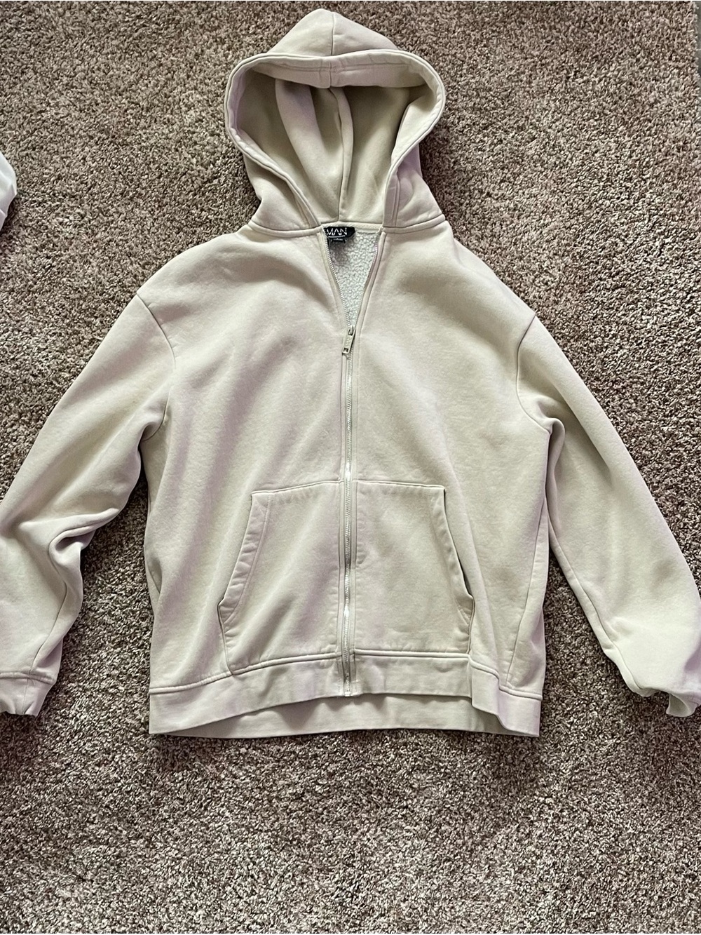 BoohooMAN cream hoodie metal zipper